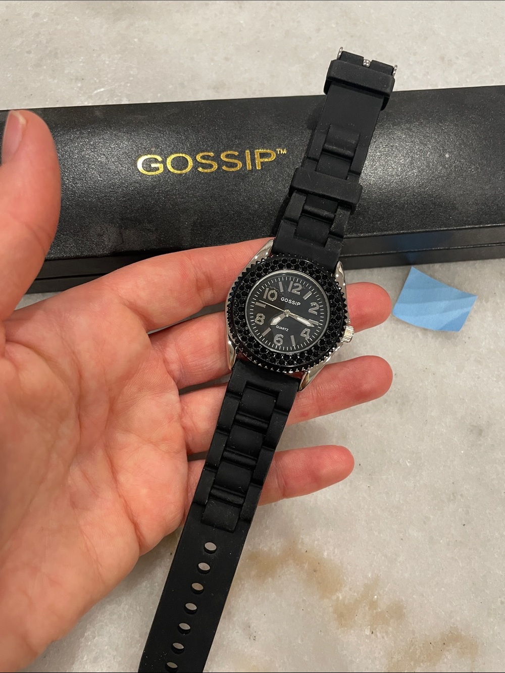 Gossip Black Silicone Menโs Sport Watch with Silver Accents